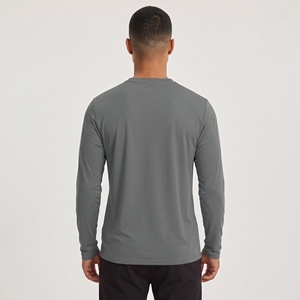 Camiseta de manga larga para hombre con logo y color personalizados, cuello redondo, corte regular, lisa, de alto rendimiento, para correr, gimnasio y fitness. - Product Image 2