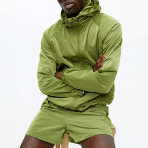 Trendy Unisex Nylon Windbreaker Shorts Hooded Full Sleeve Zip <b>Jacket</b> Lightweight Polyester Sportswear <b>Summer</b> Outdoor Casual Set - Product Image 1