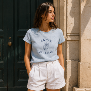 T-shirt en lin 100% 170GSM pour femme, style baby tee, antibactérien, écologique, personnalisable - Product Image 1
