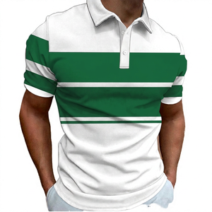 Polo décontracté pour homme à manches courtes rayé, tricoté, design color block, coupe classique, blanc, gris, noir - Product Image 5