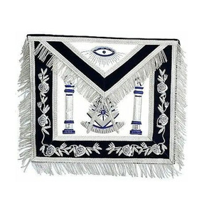 Tablier de cérémonie maçonnique brodé à la main sur mesure avec ceinture réglable et support avec poche - Product Image 3