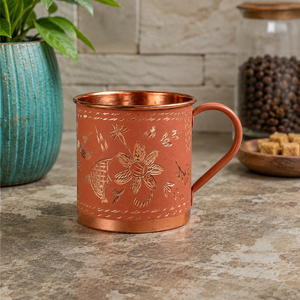 Taza de Café de Cobre Puro Hecha a Mano, 350 ml, Diseño Floral Martillado, Taza para Agua, Taza Ayurvédica para Beber, Taza para Té y Café, Regalo Hecho a Mano - Product Image 4