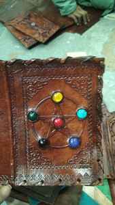 Embossed Leather <b>Journal</b> with Tree Motif Artisan Handmade Notebook with Stone Accents & Antique Look - Product Image 4