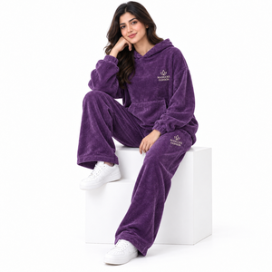 Conjunto Deportivo de Hombre MANGOES FASHION, Pantalones y Sudadera con Capucha de Pana Morada 100% Algodón, Corte Regular, Largo Completo, Color Sólido, Verano, Tejido Grueso - Product Image 1