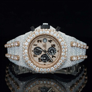 Montre de qualité supérieure au design rétro à double tonalité, à quartz analogique, avec cadran numérique, bracelet en acier inoxydable, moissanite, pour homme - Product Image 6