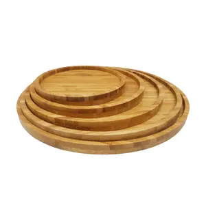 Manufacture custom Bamboo Wood Round Serving Tray with custom color for wooden tea coffee trays home hotel wedding decoration