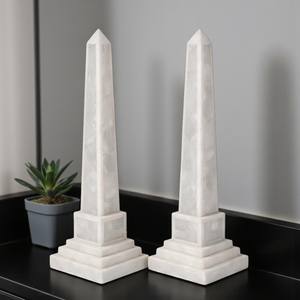 Obelisco de Cuarzo Blanco Moderno y Ecológico, Par de Torres de Cristal Hechas a Mano, Decoración para el Hogar, Adorno para Escritorio de Oficina, Venta al Por Mayor - Product Image 1
