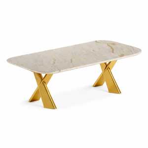 Modern Luxury Marble Top Dining <b>Table</b> with X Shape Metal Legs Gold Finish Designer Hotel Furniture <b>Table</b> - Product Image 1