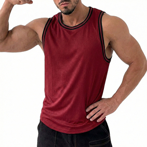 <b>Men's</b> Fitness Tank Top Custom Logo Muscle Fit Sleeveless Gym <b>Singlet</b> Ringer Contrast Neckline Striped Bodybuilding Sportswear - Product Image 5