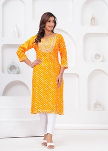Women Yellow Lahriya Printed <b>Kurti</b> Ethnic Casual Wear <b>Kurti</b> - Product Image 3