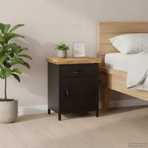Table de chevet noire et en bois naturel, commodes élégantes pour la décoration de chambre à coucher - Product Image 1