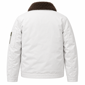 เสื้อแจ็คเก็ตบอมเบอร์สีขาวสำหรับผู้ชาย แบบซิป ป้องกันลม พร้อมปกขนเชอร์ปาสีน้ำตาล เสื้อคลุมลำลองสำหรับฤดูหนาว - Product Image 2