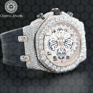 Charm_Jewells Men's Luxury Watch 40mm Stainless Steel Case Diamond Encrusted Analog Mechanical <b>Chronograph</b> Leather Band Auto - Product Image 3