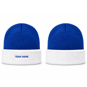 Bonnet personnalisé brodé avec le nom de l'équipe, bicolore, bleu et blanc contrastés, tricoté, chaud pour l'hiver, multicolore, style skull cap - Product Image 2