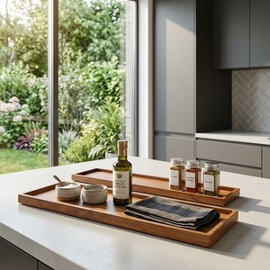 Ensemble d'ustensiles de cuisine en bois de teck massif de qualité alimentaire, plateau à bords naturels, plat en bois artisanal, plateau de service long naturel artisanal balinais - Product Image 3
