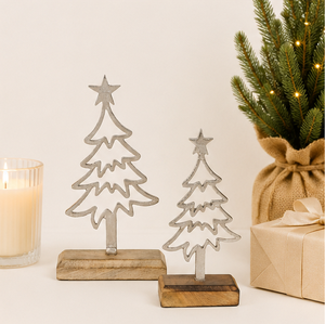 Fancy Design Home Decoration Sculpture Premium Quality Metal Christmas <b>Tree</b> Sculpture With Mango Wood Base for <b>Tabletop</b> Holiday - Product Image 4