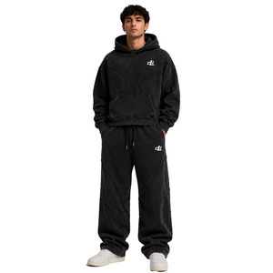 Survêtements et sweats à capuche en molleton de coton épais, avec panneaux courbes ton sur ton et effet délavé à l'acide, coupe carrée, courte et oversize, avec logo personnalisé, vente en gros - Product Image 1