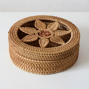 Caja de ratán con diseño floral, la más económica, ecológica, con tapa, cesta redonda de almacenamiento. - Product Image 3