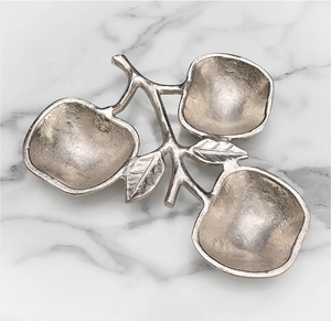 Nueva llegada de alta demanda, cuenco de rama de 3 secciones de manzana plateada de aluminio texturizado moderno, colección de bandejas decorativas para el hogar para - Product Image 1