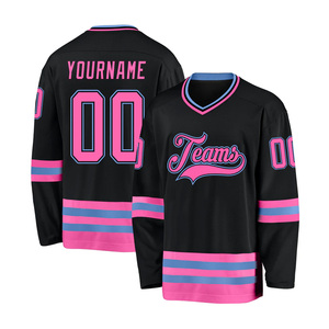 Wholesale Custom Ice Hockey Jersey V-Neck Full Sleeve Sublimated Print Teams Logo <b>Black</b> Pink Blue Mesh Adult Unisex Apparel - Product Image 3