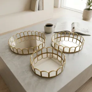 Artisan Design Brass finish <b>Mirror</b> Storage Trays Round Modern Luxury Design Table Organizer for Makeup Jewelry Neatenin - Product Image 2