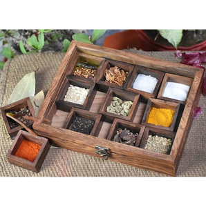 Wood Spice <b>Box</b> Compartment Presentation Wooden Spice <b>Box</b> Natural Wood <b>Herb</b> Container Hand Wash Only Spice <b>Box</b> - Product Image 5