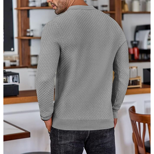 <b>Men's</b> Knitted <b>Long</b> Sleeve Polo Sweater Solid Color Autumn Casual Pullover Full Sleeve - Product Image 3