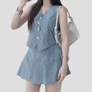 Conjunto de falda larga de punto de 2 piezas para mujer, conjunto informal de Color sólido, precio de fábrica de Vietnam, embalaje personalizado, tela Natural OEM - Product Image 1