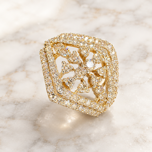 Luxury 14K <b>Gold</b> Women <b>Ring</b> with Square Flower Cluster Premium Wedding Party Wear Jewelry Collection - Product Image 3