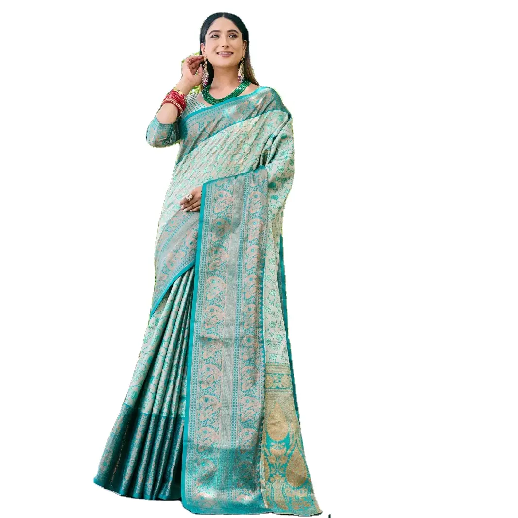 Sari di seta Banarasi Handloom Dharmavaram cattu con abiti pesanti indiani e Pakistani da esportatore indiano