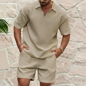 Summer New Men's Casual Breathable Knitted Printed for Sport Set T-<b>shirt</b> Shorts Fashion Comfortable <b>Waffle</b> - Product Image 5