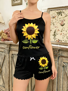 Women's Casual Animal Print V-neck Tank Top and Shorts Pajama Set Sleeveless Bow Detail 100% Cotton Breathable for Adults - Product Image 6