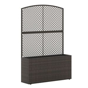 Fioriera da Esterno in Rattan PE Marrone da 58 Pollici con Piedini Regolabili, Letto Rialzato per Giardino con Traliccio e Recinzione - Product Image 3
