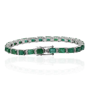 Pulsera de tenis de plata de ley 925 con esmeralda natural y diamantes, moderna y en oferta, para mujer, ideal para fiestas. - Product Image 3