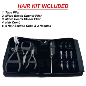 Hair Extension Tool Kit – <b>Tape</b> Plier <b>Micro</b> Beads Opener & Closer Pliers Comb Clips & Needles – Starter Hair Extension Kit - Product Image 2