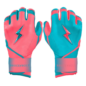 Guantes de Bateo de Cuero Rosa y Verde Azulado Bruce Bolt, Acolchados, con Cierre de Velcro, Unisex, para Adultos, Entrenamiento - Product Image 1
