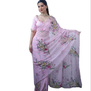 Sari magnifique à imprimé floral spécial pour les occasions spéciales (fêtes, réceptions, quotidien) avec un magnifique tissu pour la blouse, à prix raisonnable - Product Image 1