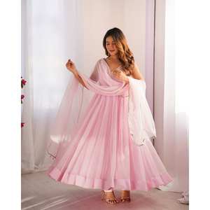 Vestido Anarkali de diseñador-Parte inferior y Dupatta para fiestas Talla XS - Product Image 3