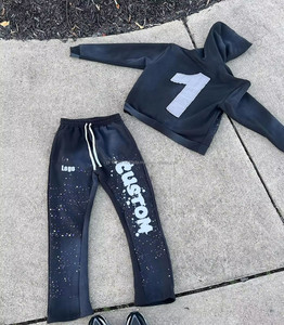 Chándal para hombre, ropa deportiva con logotipo personalizado, chándal de gran tamaño pesado, ropa de calle de algodón 100%, chándales acampanados Unisex para hombre - Product Image 4