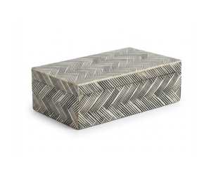 Boîte de rangement rectangulaire en bois avec motif en chevrons, design minimaliste pour salon, utilisation décorative, rangement décoratif pour la maison - Product Image 5