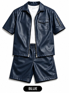Ensemble chemise et short en cuir PU pour homme, tenue de luxe en similicuir 2 pièces, streetwear d'été, OEM ODM en gros - Product Image 5