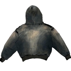 Personalizado hombres peso pesado algodón Vintage ácido lavado en blanco parche de socorro pulóver sudaderas con capucha <span class=keywords><strong>Color</strong></span> sólido - Product Image 5