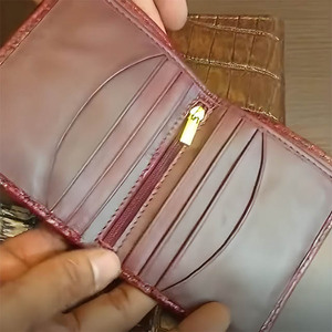 Burgundy Leather Alligator Pattern Men's <b>Wallet</b> with <b>Secure</b> Zipper Coin Pocket Multiple Card Slots High Quality Polyester Lining - Product Image 2