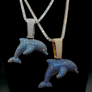 Colgante de Diamante con Forma de Delfín de Moissanita Azul, Joyería Unisex de Moda Urbana, Joyería de Diamantes Hip Hop - Product Image 4