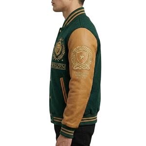 Veste de baseball vintage brodée de haute qualité, sur mesure, en laine 100 %, avec manches en cuir, style Letterman, ODM OEM - Product Image 4