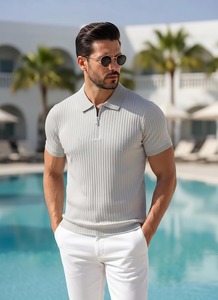 Camiseta Polo de Hombre al por Mayor, de Manga Corta, con Cierre de Cremallera, Tejido Acanalado, para Golf, Casual, Verano, Personalizable OEM, Moda Urbana, Mercado Estadounidense - Product Image 4
