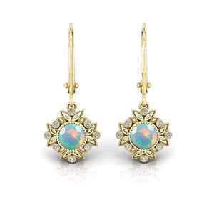 Boucles d'oreilles pendantes opale en argent sterling 925 plaqué or 14 carats, style Art Déco, bijoux pour femmes - Product Image 1