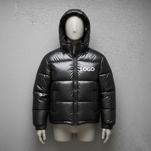 Hooded Puffer Jacket Men Winter Thick Warm Pu <b>Coat</b> Casual Zipper Front Logo Solid Color Windproof Regular Fit - Product Image 4