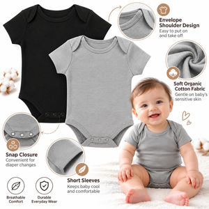 Mameluco de Bebé de Algodón Orgánico |   Body para Recién Nacido con Certificación GOTS |   Ropa de Bebé de Manga Corta Suave |   Conjunto de Botones a Presión para Toda la Temporada - Product Image 4