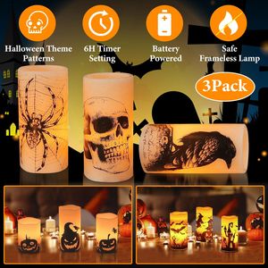 3 Pack Halloween Flameless Orange <b>Light</b> Candle Lamp Battery Operated with <b>Timer</b> Setting Warm Decor for Party - Product Image 2